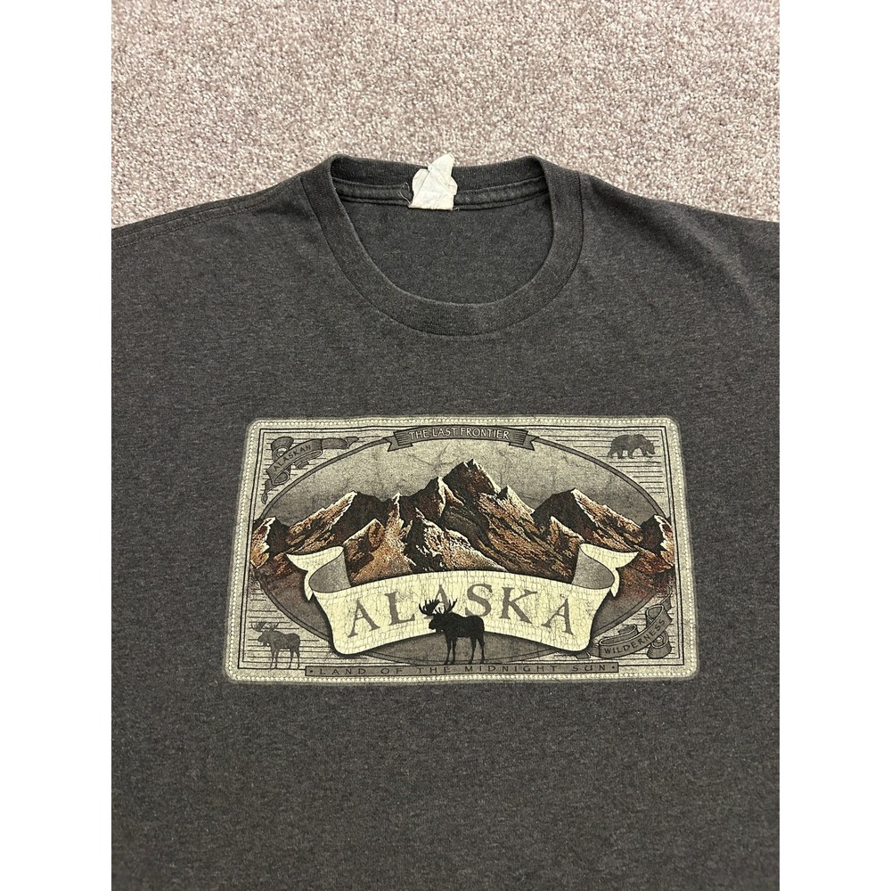 Mountain Alaska Graphic T-Shirt Mens XL Grey Excellent Last Frontier Moose